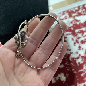 Hinged Bangle Silver Tone With Light Purple Glass Stone